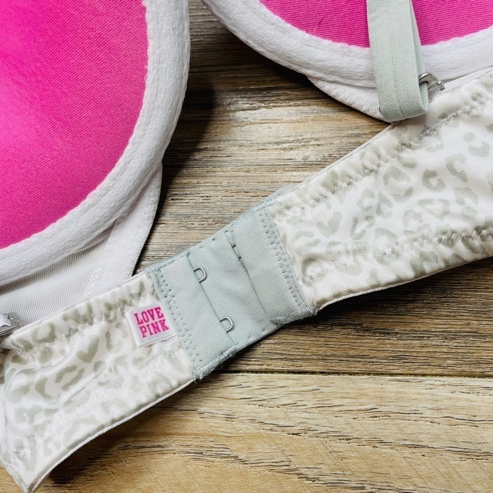 PINK Victoria’s Secret Gray Leopard Animal Print Underwire Push-Up Bra Size 34D - Picture 8 of 11